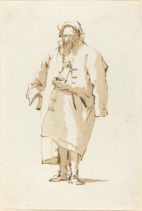 Un oriental de pie con un abrigo