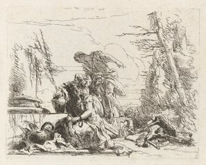 Una mujer con los brazos encadenados y otras cuatro figuras, de Vari capricci (Varios capriccios) de Giovanni Battista Tiepolo