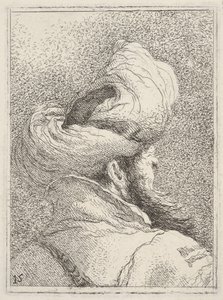 Hombre con barba usando un turbante, representado en busto desde atrás en tres cuartos de vista..., ca. 1770 de Giovanni Battista Tiepolo