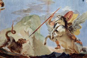 Belerofonte, montando a Pegaso, matando a la Quimera, detalle del techo (detalle) de Giovanni Battista Tiepolo