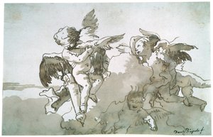Cupidos con palomas y una antorcha, siglo XVII de Giovanni Battista Tiepolo