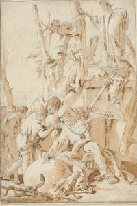 Demócrito y Heráclito se ríen y se lamentan de las locuras del mundo de Giovanni Battista Tiepolo