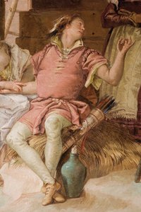 (detalle) Medoro de Angélica y Medoro despidiéndose de los campesinos, de la Sala de Orlando Furioso en la Palazzina, 1757 de Giovanni Battista Tiepolo