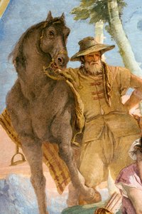 (detalle) Campesino, de Angélica ayudando al herido Medoro, de la Sala de Orlando Furioso en la Palazzina, 1757 de Giovanni Battista Tiepolo