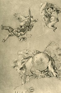 Cupidos flotantes y una de las Horas con un caballo del sol, 1752-1753 de Giovanni Battista Tiepolo