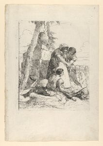 Mago señalando una cabeza ardiente a dos jóvenes, de los Scherzi, ca. 1743-50 de Giovanni Battista Tiepolo