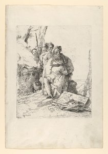 Mago con cuatro figuras cerca de un altar humeante, de los Scherzi de Giovanni Battista Tiepolo