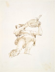 Figura masculina que lleva una bandeja con aves, visto desde abajo de Giovanni Battista Tiepolo