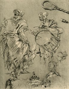 Hombre visto desde atrás, un tamborilero y pequeños estudios, 1751-1752, 1928