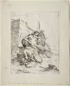 Scherzi: Familia de sátiros con el obelisco de Giovanni Battista Tiepolo