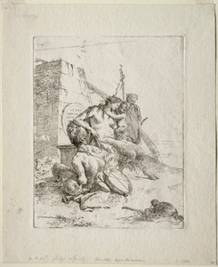 Scherzi di Fantasia: Familia de sátiros con el obelisco de Giovanni Battista Tiepolo