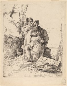 Mago sentado con otras figuras junto a un altar de Giovanni Battista Tiepolo