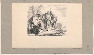 Mujer sentada, joven soldado y mago, de los Vari Capricci de Giovanni Battista Tiepolo
