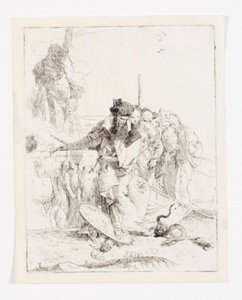 Seis personas observando una serpiente. Hoja de la serie Scherzi di fantasia. (Rizzi 15; De Vesme 24) de Giovanni Battista Tiepolo