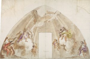 Ángeles cantores y músicos: Dibujo preparatorio para el techo de la catedral de Udine de Giovanni Battista Tiepolo