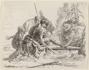 Soldado sentado en una tumba con figuras alrededor de Giovanni Battista Tiepolo