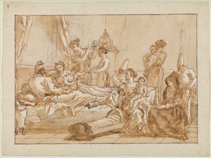 El infante Punchinello en la cama con sus padres, c.1800 de Giovanni Battista Tiepolo