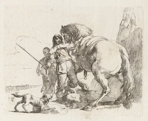 El jinete de pie junto a su caballo, de Vari capricci (Varios Capriccios) de Giovanni Battista Tiepolo