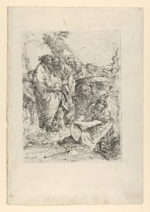 Mujer arrodillada frente a magos y otras figuras, de los Scherzi, ca. 1743-50 de Giovanni Battista Tiepolo