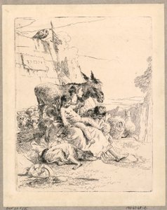 Mujer con dos niños y un burro, lámina 21 de los Scherzi di Fantasia de Giovanni Battista Tiepolo