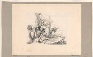 Mujer con un sátiro infantil, de los Vari Capricci de Giovanni Battista Tiepolo