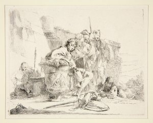 Joven sentado y apoyado en una urna, de la serie Vari Capricci de Giovanni Battista Tiepolo