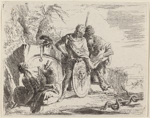 Joven soldado con filósofo y mujer sentada de Giovanni Battista Tiepolo