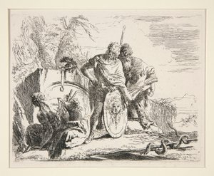 Joven Soldado con Filósofo y Mujer Sentada, de la serie Vari Capricci de Giovanni Battista Tiepolo