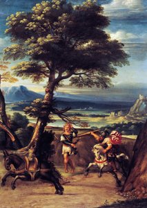 Paisaje con Absalón herido por la lanza de Joab de Giovanni Battista Viola (1576-1622), óleo sobre cobre, 45x34 cm de Giovanni Battista Viola