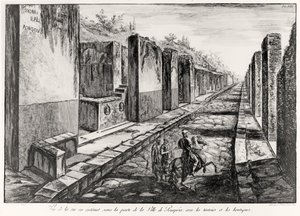 Vista de la calle de la Puerta de la ciudad de Pompeya, de Antiquités de Pompeia por G.B. Piranesi, grabado por Francesco Piranesi, 1804
