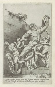 Laocoöngroep El letrero de Lacoon hecho de mármol, arte maravilloso (...) (título sobre el objeto) Antieke sculptn en Roma (título de la serie) Los íconos de las estatuas antiguas de la ciudad de Roma que se ven en lugares públicos (título de la serie) de Giovanni Battista de