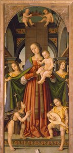 Virgen con el Niño, panel central del Tríptico de la Virgen con el Niño y los Santos (pintura) de Giovanni Battista the Elder Bertucci