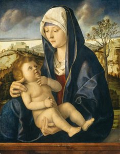 Madonna y niño en un paisaje