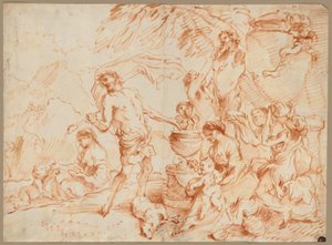 Bacanal ante un Herm, principios de la década de 1660 (óleo y pigmento pardo rojizo) de Giovanni Benedetto (1609 64) Castiglione