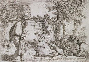 Diógenes buscando un hombre honesto (aguafuerte) de Giovanni Benedetto Castiglione