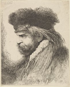 Hombre Barbudo con Gorro de Piel, Mirando a la Izquierda de Giovanni Benedetto Castiglione