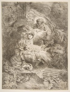 Dios Padre observando a la Virgen y el Niño, ángeles a la derecha de Giovanni Benedetto Castiglione