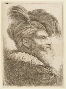 Cabeza de un hombre barbudo con sombrero emplumado de Giovanni Benedetto Castiglione