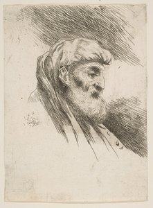 Cabeza de un hombre viejo con barba mirando a la derecha, de la serie de Cabezas Pequeñas en Orien..., ca. 1645-1650 de Giovanni Benedetto Castiglione