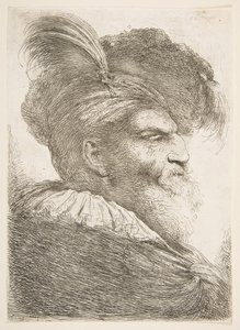 Cabeza de un anciano mirando a la derecha, de la serie de Grandes Cabezas Orientales, ca. 1645-1650 de Giovanni Benedetto Castiglione