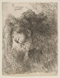 Cabeza de un anciano mirando hacia abajo, de la serie de Pequeñas Cabezas de Giovanni Benedetto Castiglione