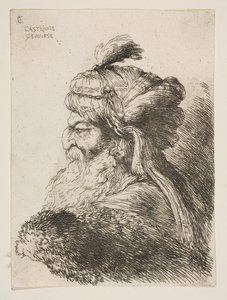 Cabeza de un anciano con turbante mirando a la izquierda, de la serie de Pequeñas Cabezas..., ca. 1645-1650 de Giovanni Benedetto Castiglione