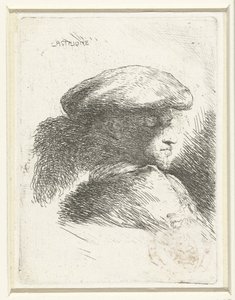 Cabeza de un joven con una gorra con penacho
Pequeño estudio de cabezas con tocados orientales (título de la serie) de Giovanni Benedetto Castiglione
