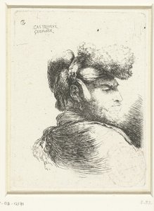 Cabeza de un hombre con un tocado adornado con pieles
Pequeño estudio de cabezas con tocados orientales (título de la serie) de Giovanni Benedetto Castiglione