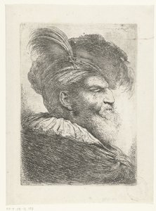 Cabeza de hombre con turbante y sombrero de piel
Gran estudio de cabezas con tocados orientales (título de la serie) de Giovanni Benedetto Castiglione