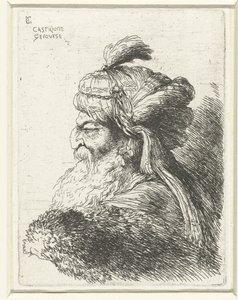 Cabeza de anciano con turbante Pequeño estudio de cabezas con tocados orientales (título de la serie) de Giovanni Benedetto Castiglione