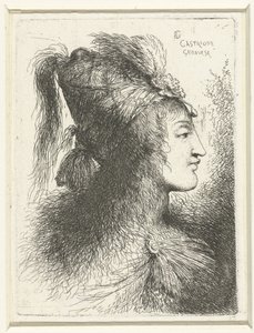Cabeza de hombre joven con sombrero de copa
Cabeza de una mujer joven
Pequeño estudio de cabezas con tocados orientales (título de la serie) de Giovanni Benedetto Castiglione