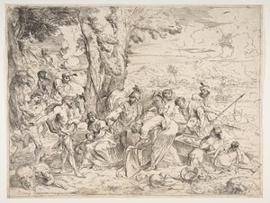 Labán buscando ídolos entre las posesiones de Jacob de Giovanni Benedetto Castiglione