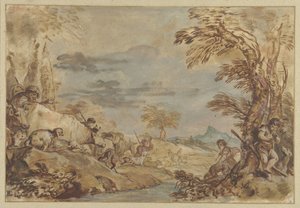 Paisaje con rebaños avanzando de Giovanni Benedetto Castiglione