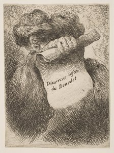 Hombre sosteniendo un pergamino frente a su rostro, de la serie de Pequeñas Cabezas en Ori..., ca. 1645-1650
